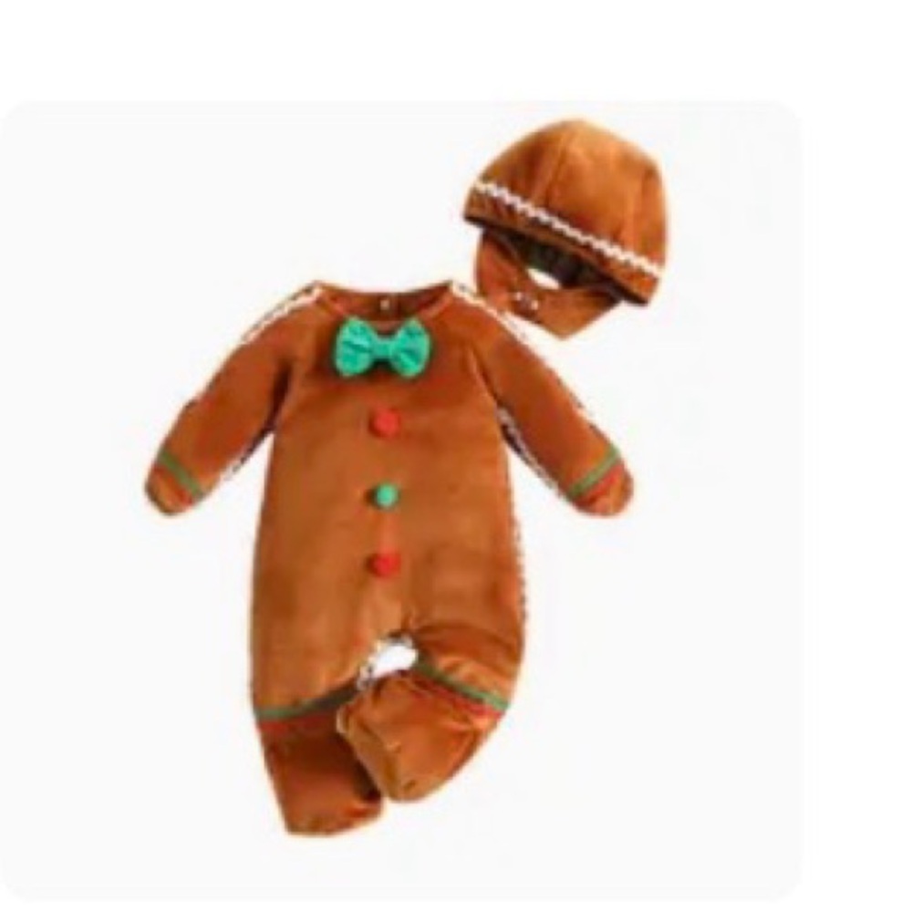 Brown Gingerbread Baby Onesie with Hat